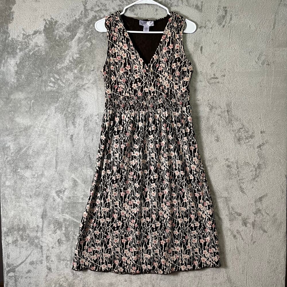 Vintage Brown Floral Midi Dress Earth Fairy Boho Cottagecore Sleeveless V-Neck S